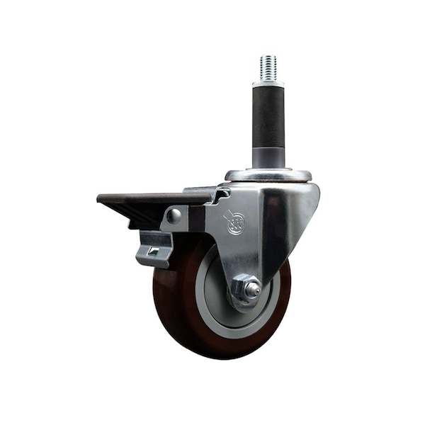 3.5'' Maroon Poly Swivel 1'' Expanding Stem Caster with Brake